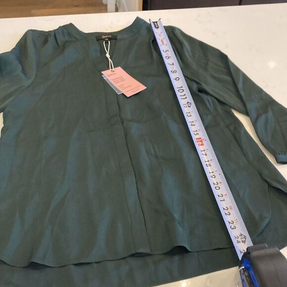 NEW Quince Washable Mulberry Silk Pleat Back 3/4 Puff Sleeve Blouse Green XS - Picture 6 of 10